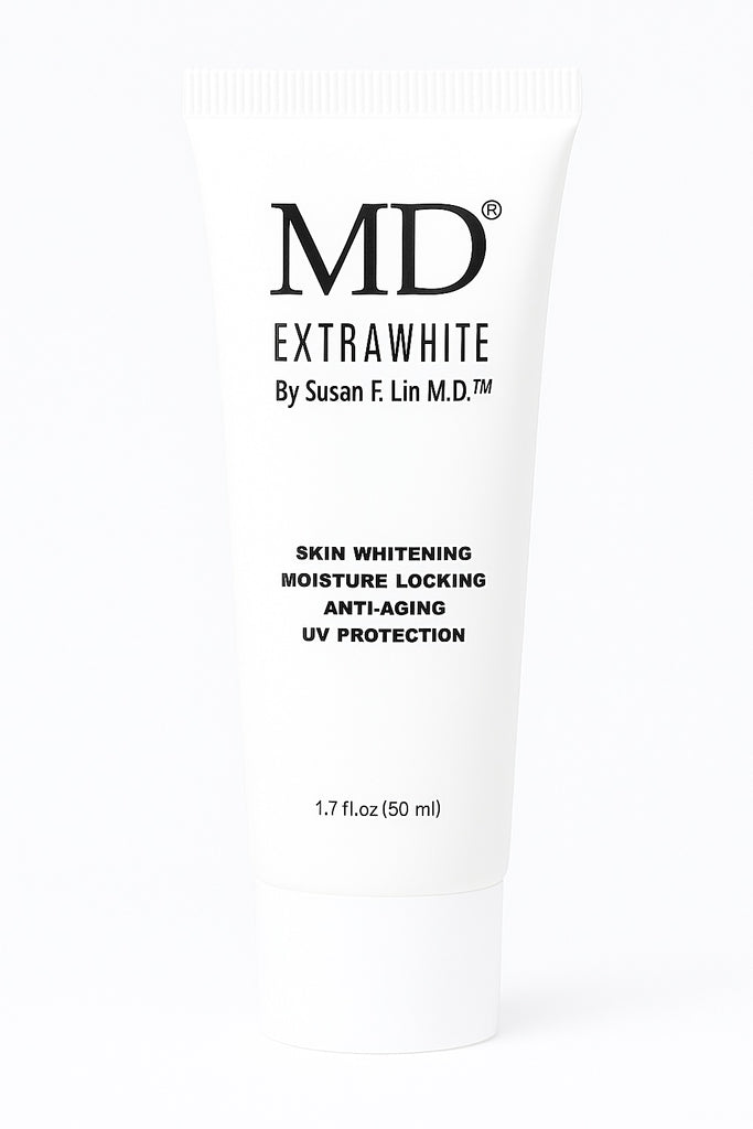 Front view of MD Extra White Brightening Serum – MD Skin collection, 50ml brightening and anti-aging facial serum with moisture-lock and UV protection.